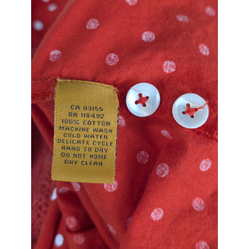 April Cornell Red Polka Dot Cotton Midi Dress XL Sleeveless Lace Trim Pockets - Picture 9 of 9